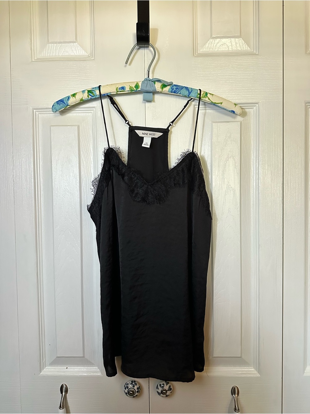 Black Satin Lace-Trim Cami